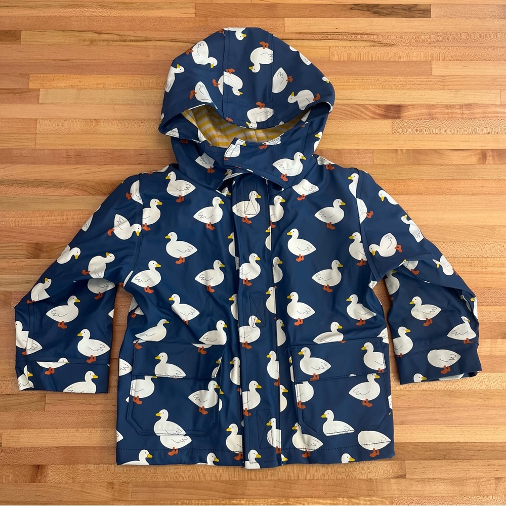 Jojo Maman Bebe Raincoat Duck Print blue with striped lining 12 - 28 months